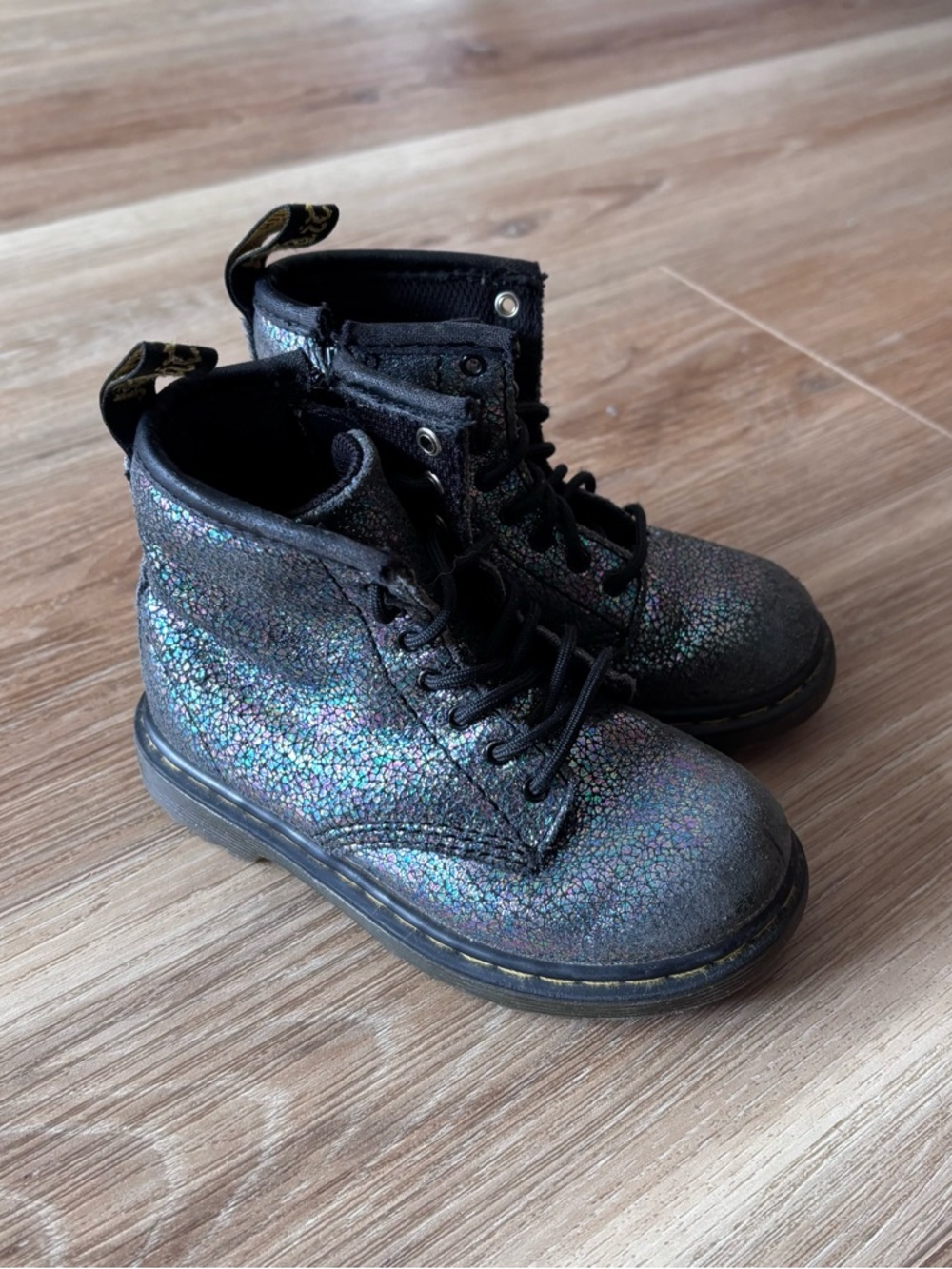 Toddler doc marten size 8 glitter Holographic Combat Boots - Black